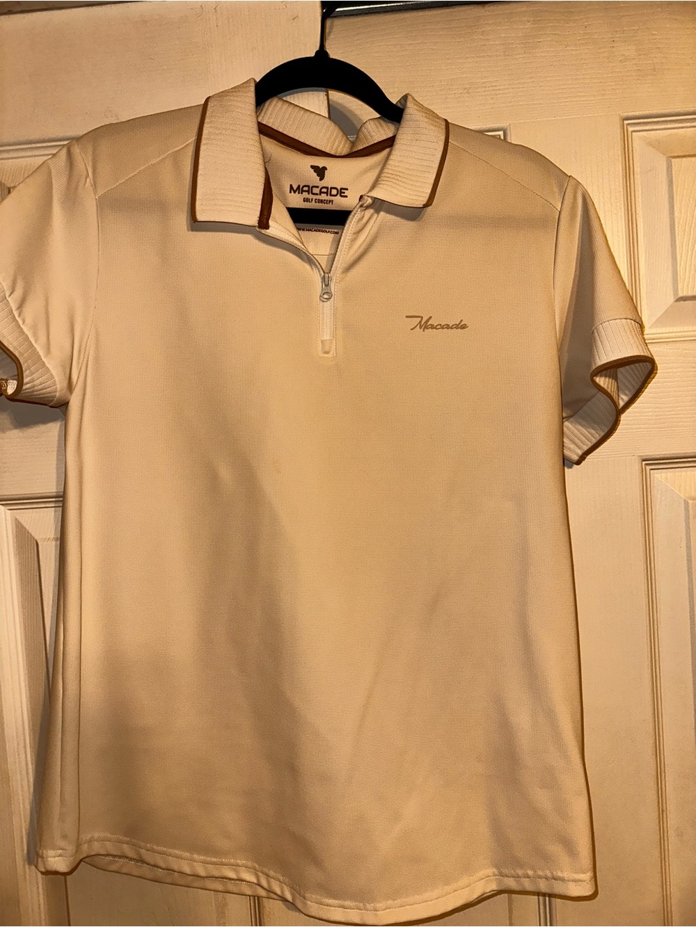 Macade Cream Polo Golf Shirt with Zip Collar